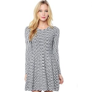 Shoshanna 'Becky' Black White Marled Space Dye‎ Long Sleeve Fit & Flare Dress, S